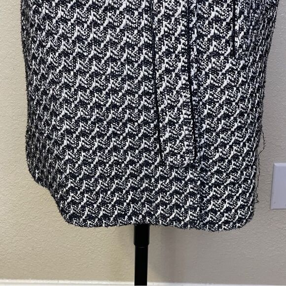 Bebe Wool Blend Belted Coat Snap Buttons Black White Metallic Silver Threads Sm - Picture 7 of 17